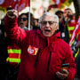 People protest after the government pushed a pensions reform through parliament without a vote in Clermont-Ferrand, France, on March 28, 2023.