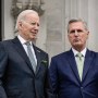 Image: President Joe Biden and Speaker of the House Kevin McCarthy depart the Capitol on March 17, 2023.