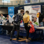 People attend a career fair at a community college in Bolivia, N.C.