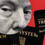 Photo Illustration: Donald Trump and "membership cards" for the "Official TRB System"