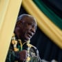 South African President Cyril Ramaphosa addresses new members of the African National Congress in Durban on May 14, 2023.
