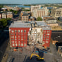 A partially collapsed apartment building in Davenport, Iowa.
