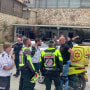 Medics and police at the scene of a shooting in Nazareth, Israel, on June 8, 2023.