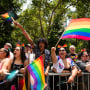People watch the Pride parade in New York on June 25, 2023.
