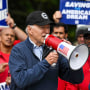 President Joe Biden at the picket line with the United Auto Workers members outside a General Motors plant in Belleville, Mich., on Sept. 26, 2023.