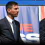 Leo Messi (i) y Nasser Al-Khelaïfi, presidente del PSG.