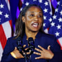 Emily's List President Laphonza Butler address a Biden-Harris campaign rally on June 23, 2023 in Washington, D.C.