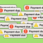 Illustration of "Payment due" notifications with exclamation point warning signs
