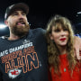 Travis Kelce and Taylor Swift at the AFC Championship Game in Baltimore