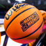 A basketball with a March Madness logo