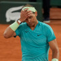 Rafael Nadal reacts after losing against Alexander Zverev during the French Open.