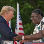 Rapper Sheff G, also known as Michael Williams, shakes hands with former President Donald Trump