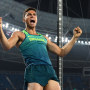 RIO DE JANEIRO, BRAZIL - AUGUST 15:  Thiago Braz da Silva of Brazil celebrates winning the gold medal in the Men's Pole Vault final on Day 10 of the Rio 2016 Olympic Games at the Olympic Stadium on August 15, 2016 in Rio de Janeiro, Brazil.  (Photo by Paul Gilham/Getty Images)