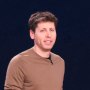 Sam Altman, left, and Kevin Scott speak during the Microsoft Build conference at the Seattle Convention Center Summit Building in Seattle