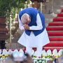 India's newly sworn-in Prime Minister Narendra Modi bows to the gathering after taking the oath of office at presidential palace Rashtrapati Bhavan in New Delhi on June 9, 2024.