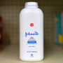 Johnson & Johnson baby powder on a shelf in a store in New York. 
