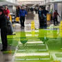 Green liquid spilled at Miami International Airport on July 4, 2024.