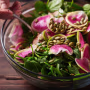 Spinach and Arugula Salad with Mushrooms and Farro Salad