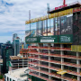  In an aerial view, apartments are seen undergoing construction downtown in Austin, TX. 