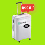 A suitcase with Open AI logo stickers and an Instagram-style notification alert showing 29 likes and 17 comments.