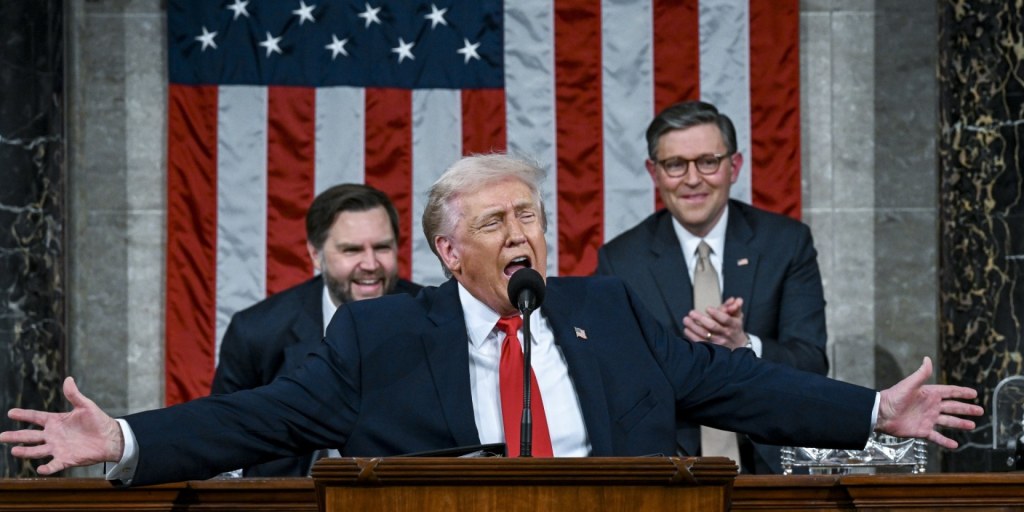 Trump, mid-"joke" about a third term, seen here beta-testing the focus group response to constitutional demolition.