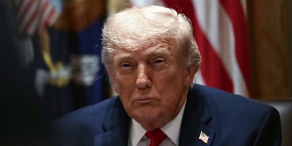 Trump stares thoughtfully into the middle distance, presumably trying to remember which country the nuclear deal is with before deciding whether to blow it up.