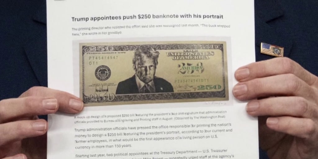 Pictured: early concept art for the "In Trump We Trust" note, legal tender in Mar-a-Lago and certain friendly oligarch yachts.