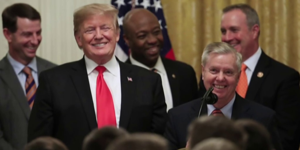Lindsey Graham, shown in archival footage from his ‘brief resistance’ era, before discovering that the real statesmanship was the groveling we made along the way.