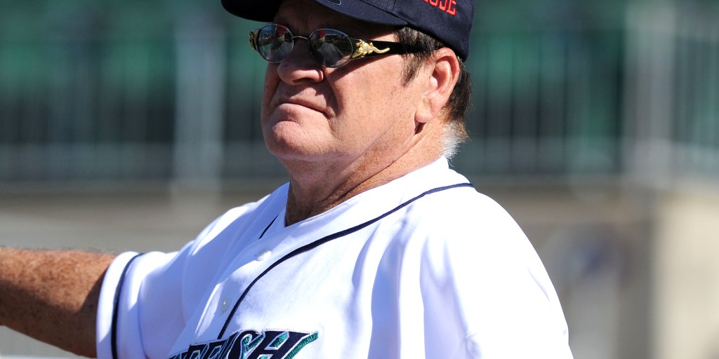 Former Major League Baseball player Pete Rose looks on from the News  Photo - Getty Images