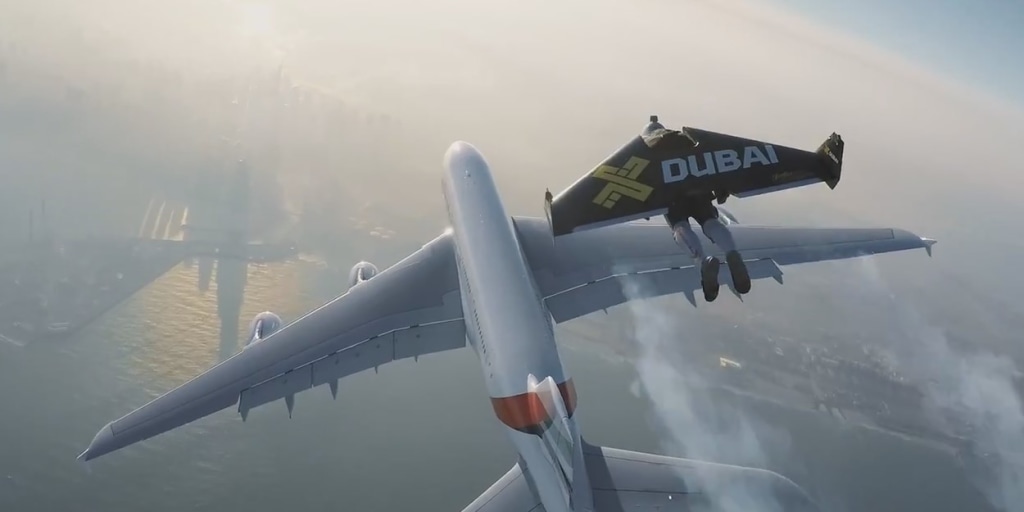 Watch Video of 2 Guys With Jetpacks Fly Around Airplane in Dubai