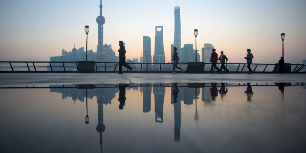 Shanghai China 2000. Morning exercises on the Bund. The