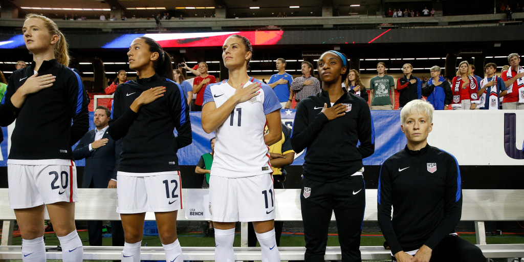 U.S. soccer star kneels again during national anthem before game