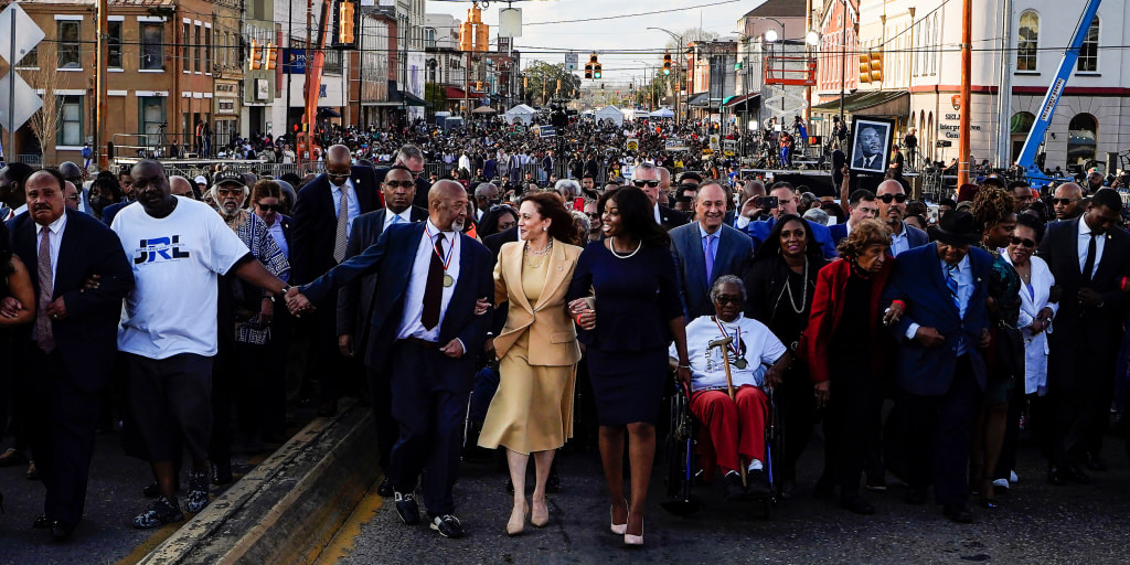 In Selma Kamala Harris and others put voting rights center stage