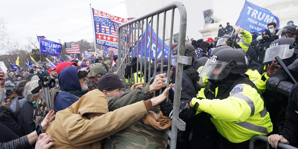 Just a totally peaceful crowd of tourists exercising their constitutional right to demand millions after trying to overturn an election.