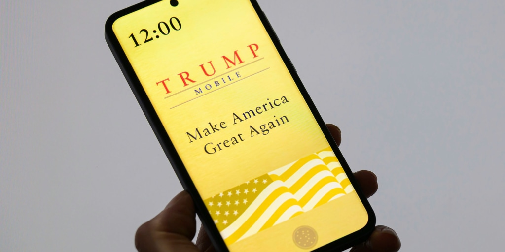 Artist’s impression of the Trump T1: a golden rectangle of pure vibes and no hardware, proudly designed in America and manufactured in the imagination.