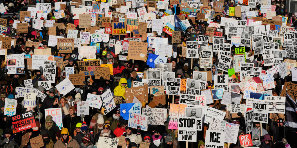 ICE agents in Minneapolis, helpfully demonstrating why ‘regular, law-abiding citizens have nothing to fear’ now requires air quotes and body armor.