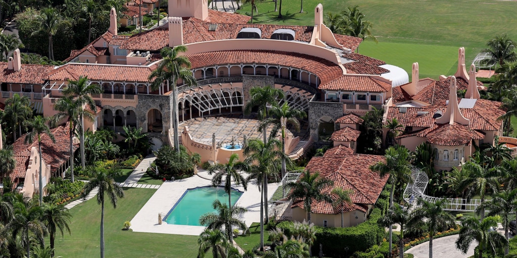 Aerial view of the world’s most successful evidence-tampering crime scene, now with built-in presidential immunity and oceanfront classified storage.