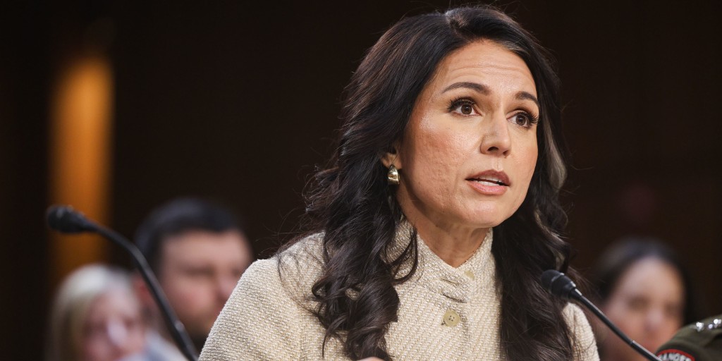 Tulsi Gabbard, director of national intelligence, seen here pondering which classified document to accidentally light on fire next.