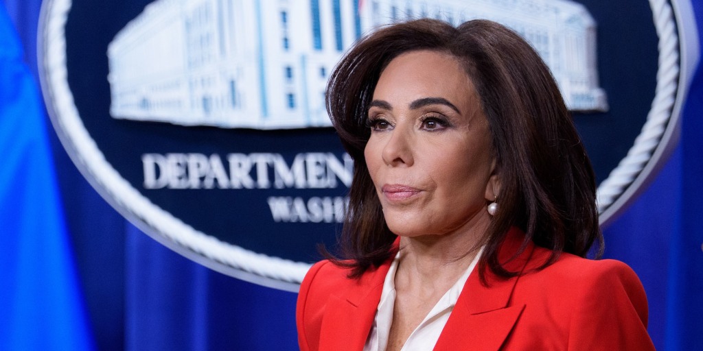 Jeanine Pirro at DOJ, moments before explaining that she’s “willing to take a no true bill” as long as she can keep shoveling Trump’s enemies into the grand jury furnace.