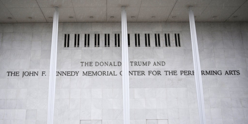 The Kennedy Center, seen here moments before being reimagined as a marble-and-gold tribute to one president’s ego and another president’s ghost rolling his eyes.