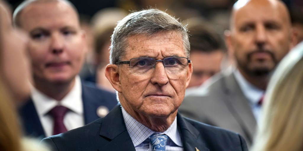 Michael Flynn, freshly compensated for the hardship of being briefly held accountable for lying to the FBI, gestures as if democracy is something that happened to other people.