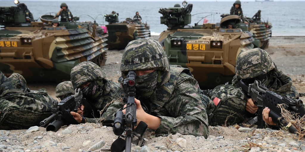 The U.S. cancels a joint amphibious landing drill scheduled for next month with South Korea, Seoul’s Marine Corps says, after Washington cited constraints on th