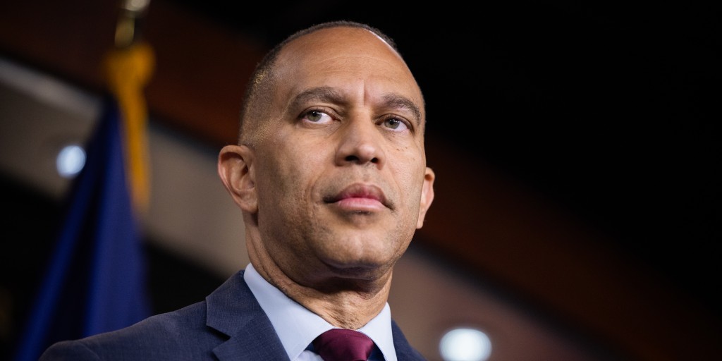 Hakeem Jeffries holds up a chart showing Trump’s ‘beautiful’ healthcare bill, otherwise known as the part where millions lose coverage so corporations can buy their third yacht.