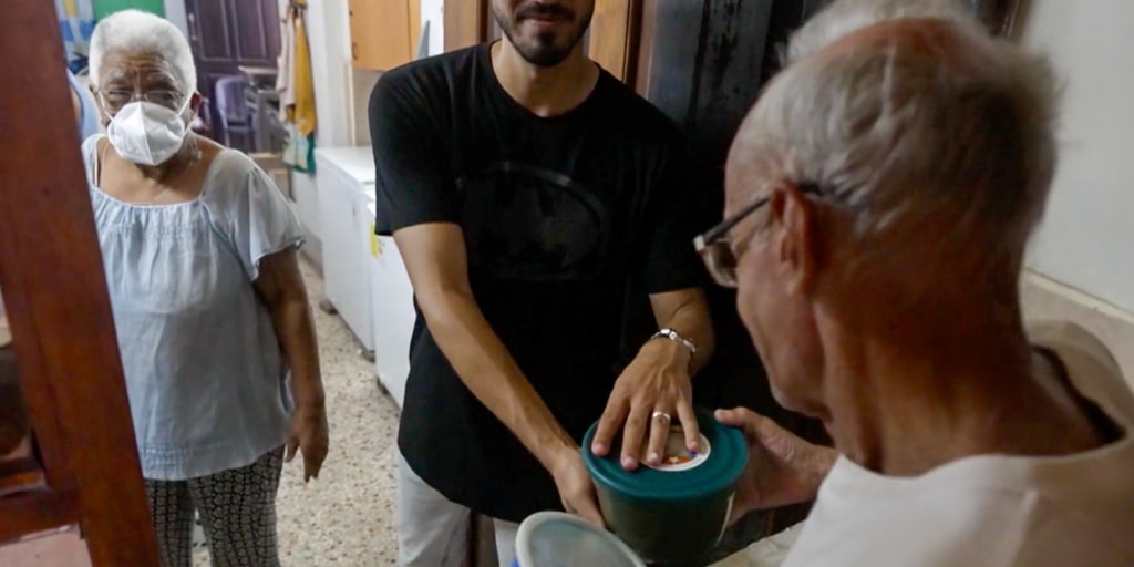 “Here at the church I have secure food — they give you nutritious food that fills you all day," says Marta de la Caridad Pereira. "Yesterday I ate here and I didn’t eat anything else the rest of the day.” She's one of dozens of mostly older or elderly Cubans w
