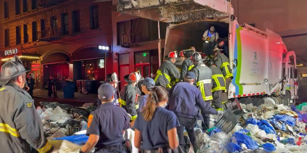According to the San Francisco fire department, the truck’s driver had been flagged down and told that someone could be heard yelling from inside the garbage area of the truck.