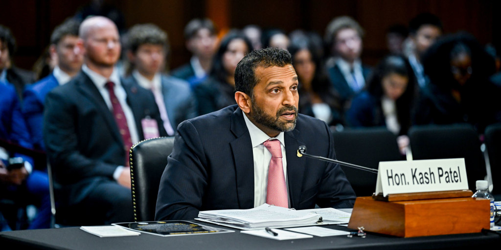 Kash Patel, pausing briefly from purging Trump investigators and subtweeting senators from the FBI’s official account, pretends to respect congressional oversight for the cameras.