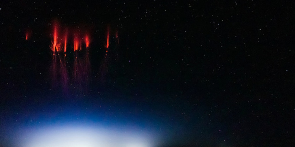Brilliant red sprite lightning caught on film by 'lucky' researcher