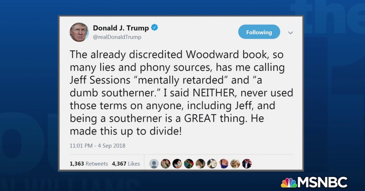 Trump tweets a denial that he called Sessions 'mentally retarded'
