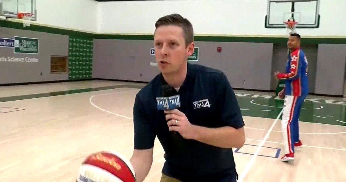 Milwaukee reporter makes half court shot at Harlem Globetrotters preview
