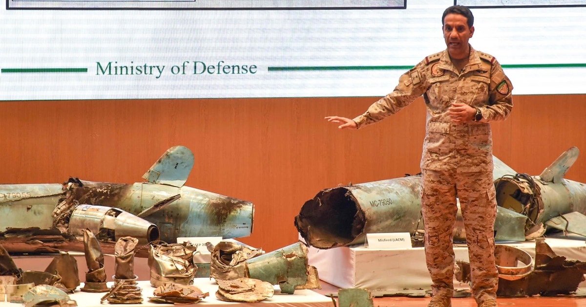 Saudi Arabia shows drone and missile wreckage, blames Iran for oil